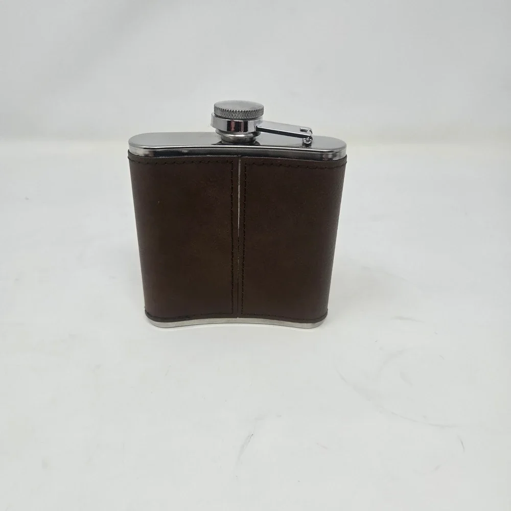 Birdie‎ Juice Golf Hip Flask 6oz Stainless Steel Brown Faux Leather Wrap